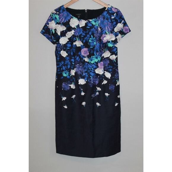 Talbots Floral Sheath Dress Blue Purple Short Sleeve Shift Women's Size 4 HW8743 - Picture 3 of 9